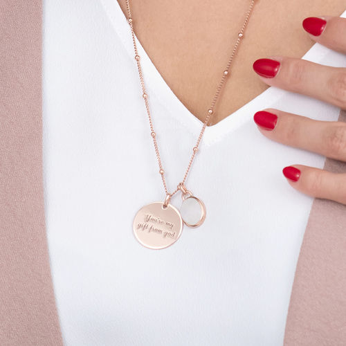 Disc Necklace in Rose Gold Plating with Semi-Precious Gemstone