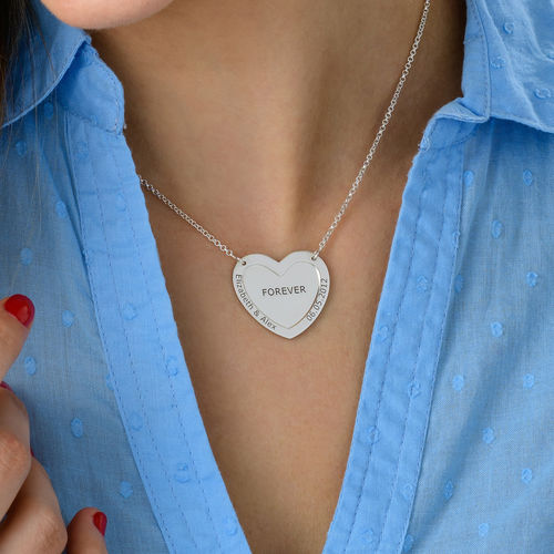 Double Heart Necklace in Silver