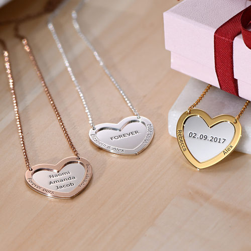 Double Heart Necklace in Silver and Rose Gold Plating