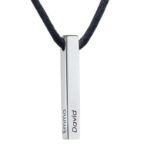Engraved 3D Bar Name Necklace for Men in Silver