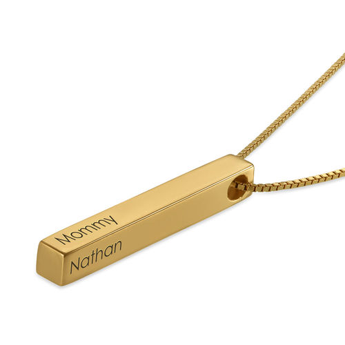 Engraved 3D Bar Necklace in Gold Plating