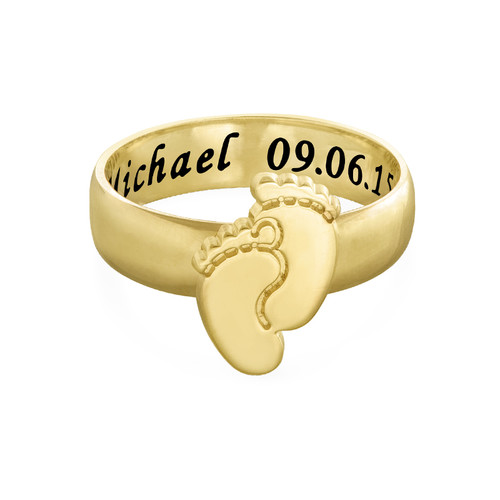 Engraved Baby Feet Ring with Gold Plating