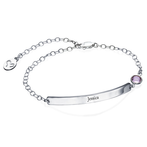 Engraved Bar Bracelet with Personalized Birthstone