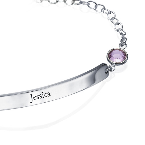 Engraved Bar Bracelet with Personalized Birthstone