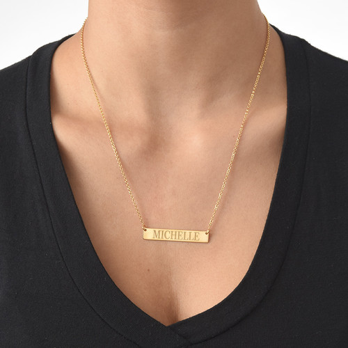 Engraved Bar Necklace in 18k Gold Plating