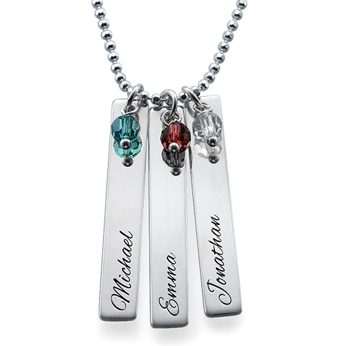 Engraved Bar Necklace with Birthstones