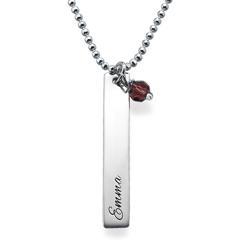 Engraved Bar Necklace with Birthstones