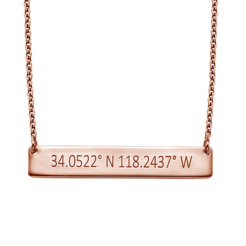 Engraved Coordinates Bar Necklace - Rose Gold Plating