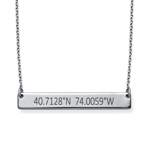 Engraved Coordinates Bar Necklace in Silver