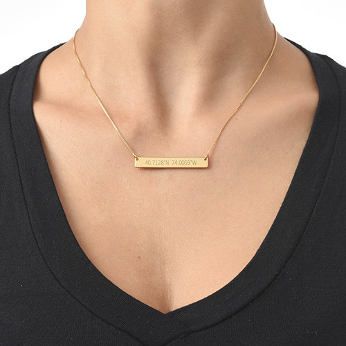 Engraved Coordinates Bar Necklace