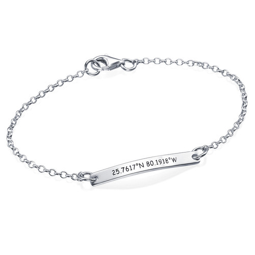 Engraved Coordinates Bracelet in Silver