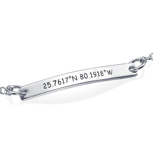 Engraved Coordinates Bracelet in Silver