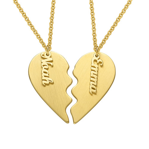 Personalized Couple Heart Necklace in Matte Gold Plating