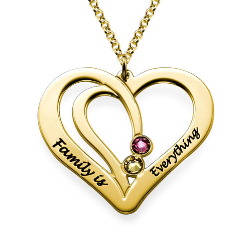 Engraved Couples Birthstone Necklace in Gold Plating