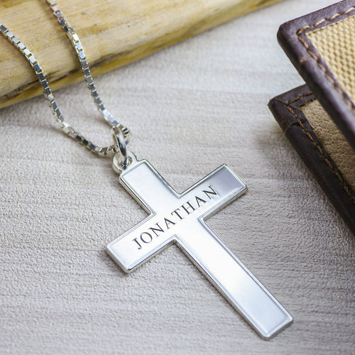 Engraved Cross Necklace for Men