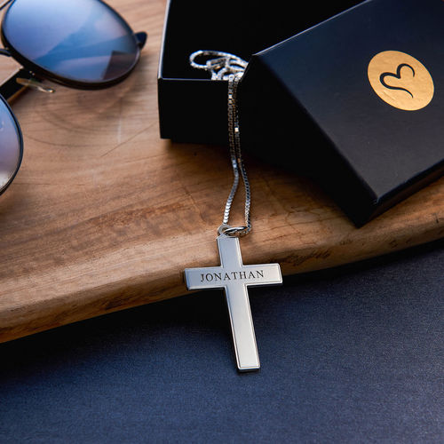 Engraved Cross Necklace for Men