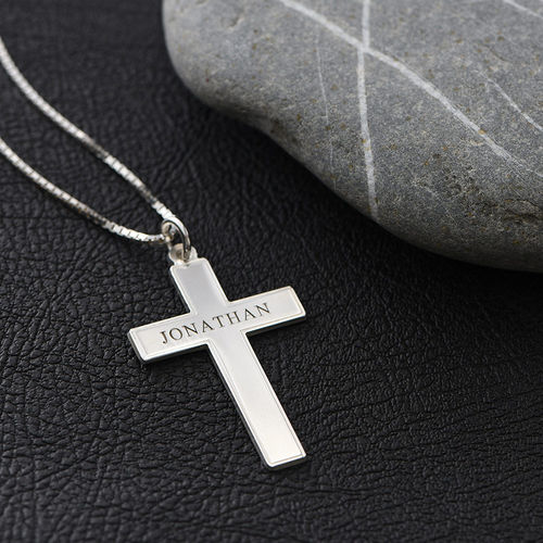 Engraved Cross Necklace for Men