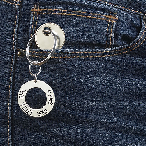 Engraved Disc Keychain in Sterling Silver