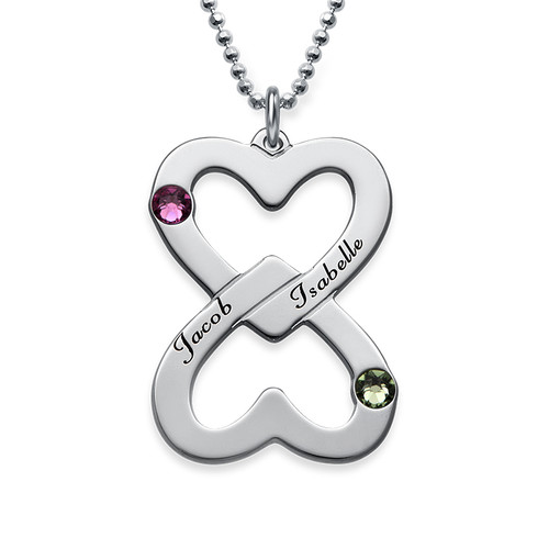 Engraved Double Heart Necklace with Birthstones