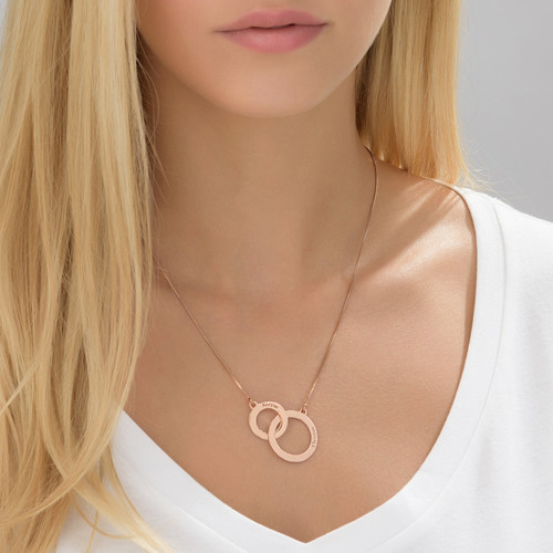 Engraved Eternity Circles Necklace in Rose Gold Plating