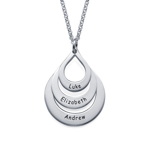 Engraved Sterling Silver Family Necklace Drop Shaped