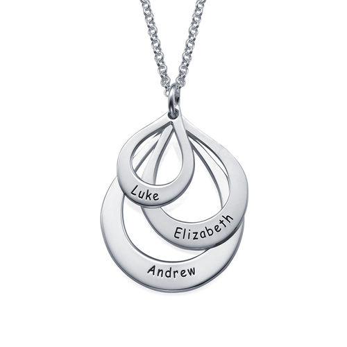 Engraved Sterling Silver Family Necklace Drop Shaped