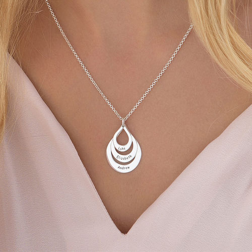 Engraved Sterling Silver Family Necklace Drop Shaped