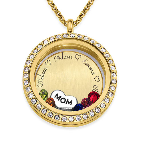 Engraved Floating Charms Locket - “For Mom or Grandma” with Gold Plating