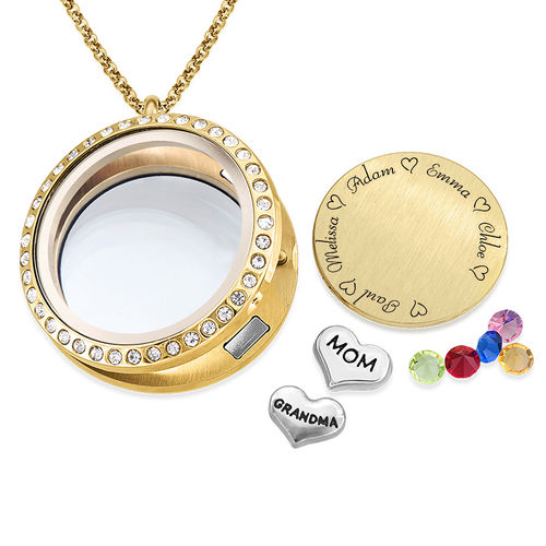 Engraved Floating Charms Locket - “For Mom or Grandma” with Gold Plating