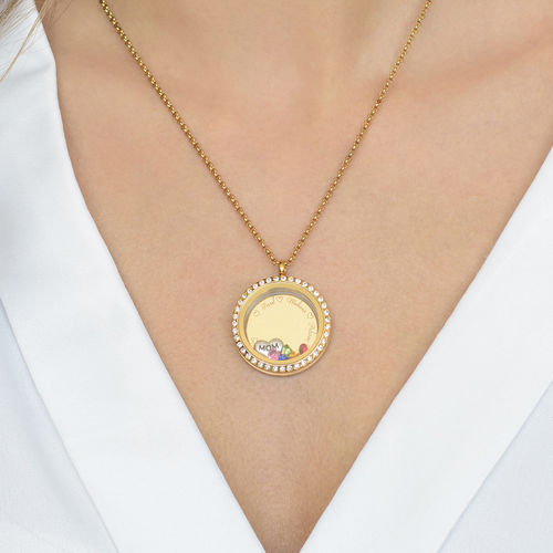 Engraved Floating Charms Locket - “For Mom or Grandma” with Gold Plating