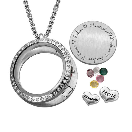 Engraved Floating Charms Locket - "For Mom or Grandma"