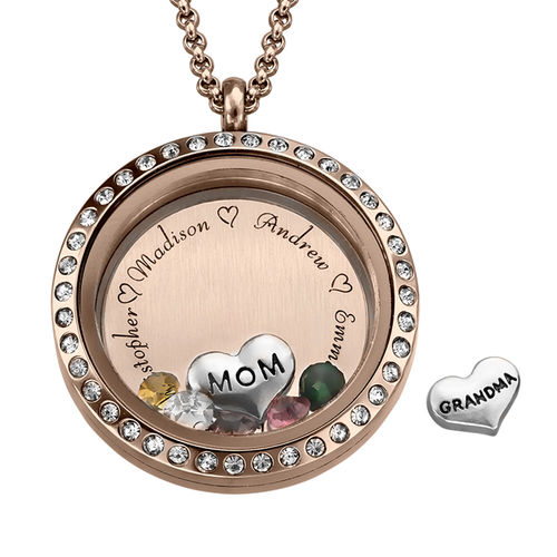 Engraved Floating Charms Locket with Rose Gold Plating - 