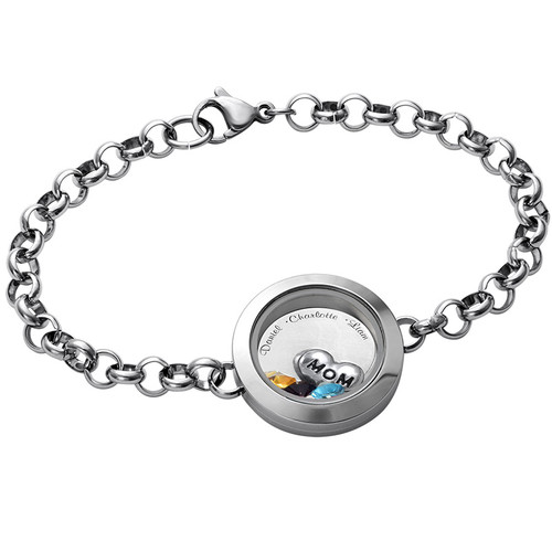 Engraved Floating Locket Stainless Steel Bracelet for Mom or Grandma