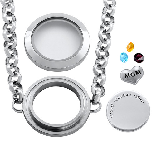 Engraved Floating Locket Stainless Steel Bracelet for Mom or Grandma