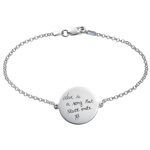 Engraved Handwriting Bracelet - Disc Shaped