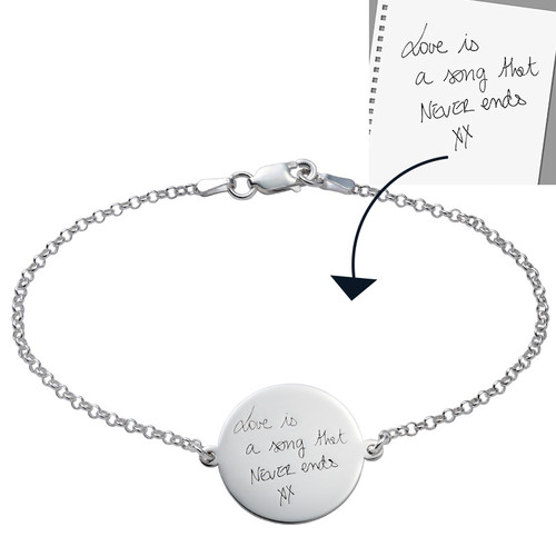 Engraved Handwriting Bracelet - Disc Shaped