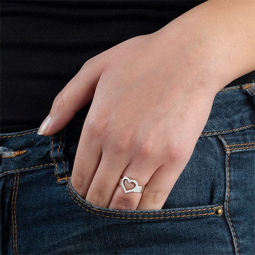 Engraved Heart Ring in Sterling Silver