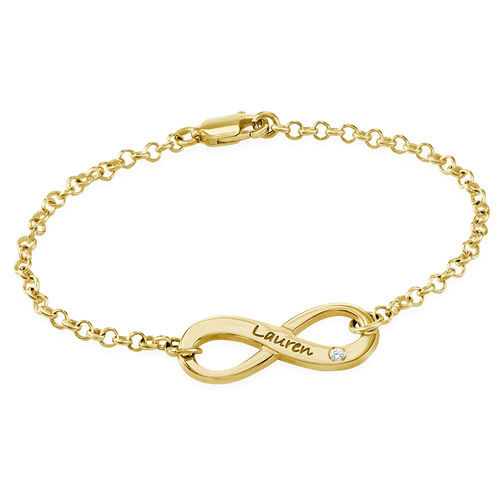 Engraved Infinity Bracelet Gold Plated with Diamond