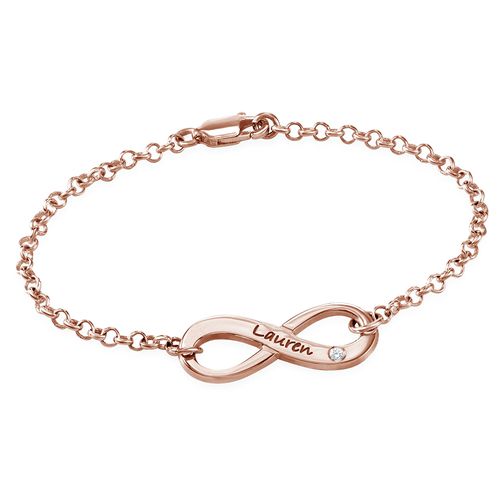 Engraved Infinity Bracelet Rose Gold Plated with Diamond