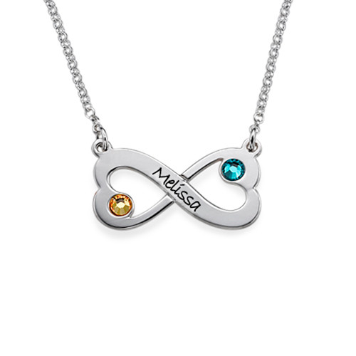 Engraved Infinity Heart Necklace with Swarovski