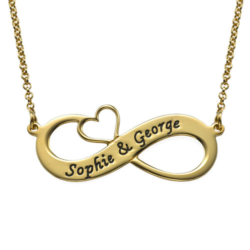 Engraved Infinity Necklace with Cut Out Heart with Gold Plating