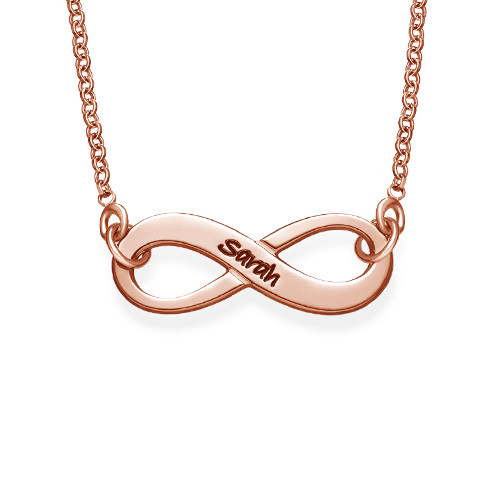 Engraved Infinity Necklace with Rose Gold Plating