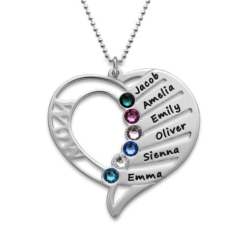 Engraved Mom Birthstone Necklace in Sterling Silver