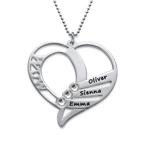 Engraved Mom Birthstone Necklace in Sterling Silver