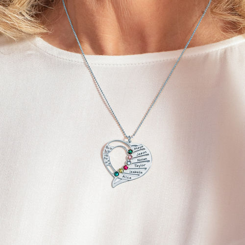 Engraved Mom Birthstone Necklace in Sterling Silver