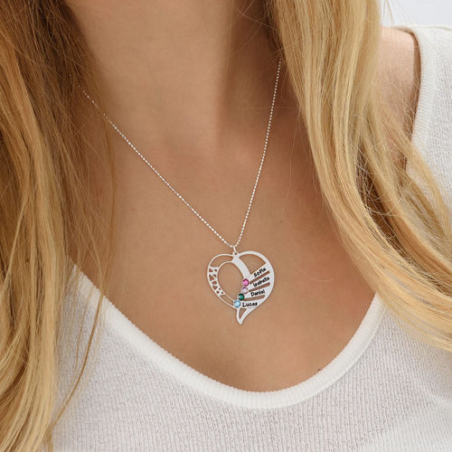 Engraved Mom Birthstone Necklace in Sterling Silver