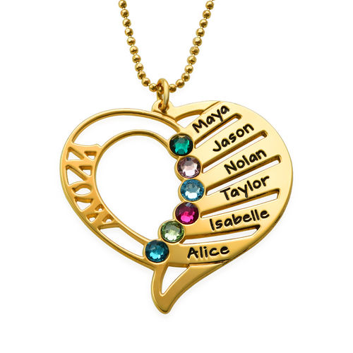 Engraved Mom Birthstone Necklace  - Gold Plated