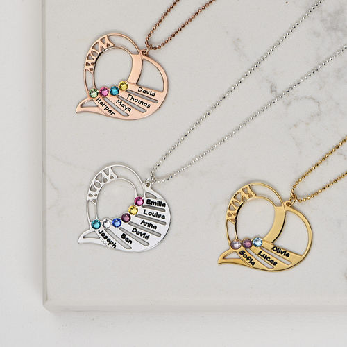 Engraved Mom Birthstone Necklace  - Gold Plated