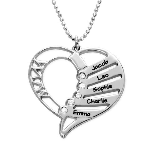 Engraved Mom Necklace with Diamonds in Sterling Silver