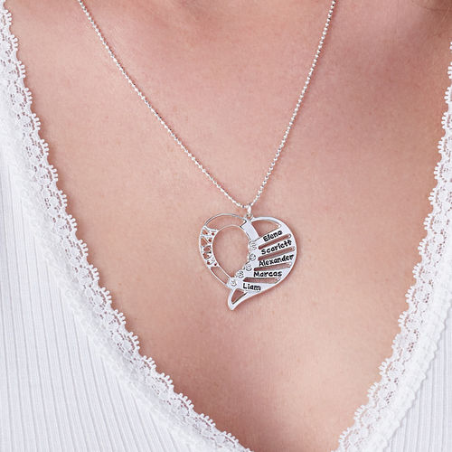 Engraved Mom Necklace with Diamonds in Sterling Silver